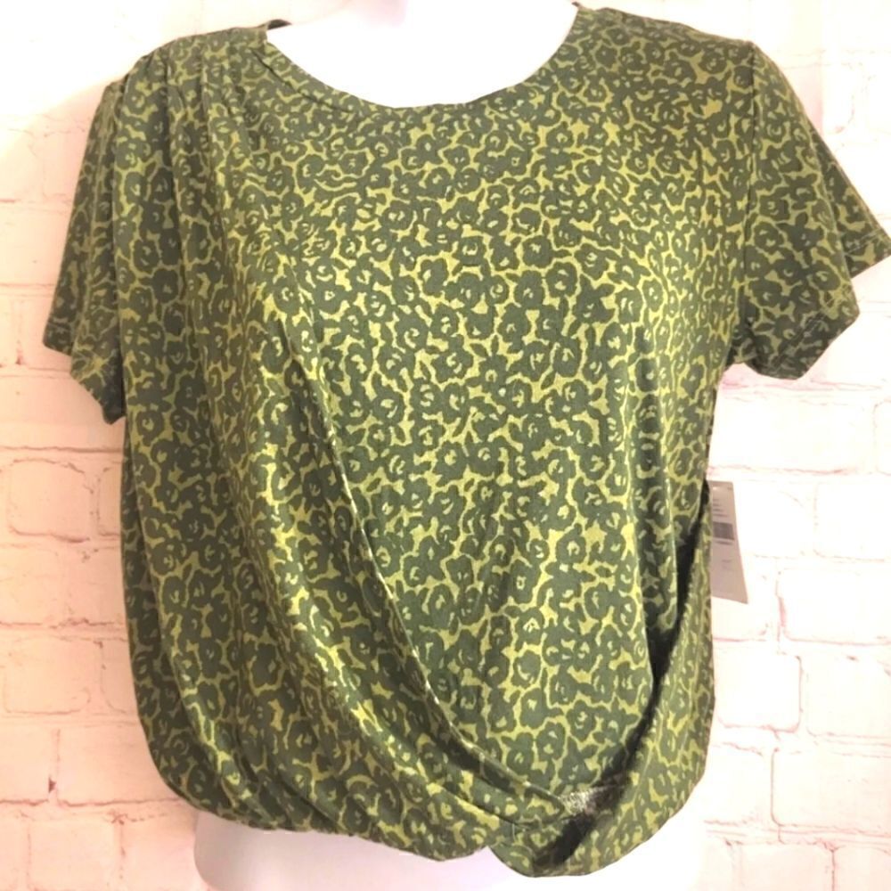 NWT By Anthropologie Green Leopard Print Cropped Draped Top Sz Small MSRP $68